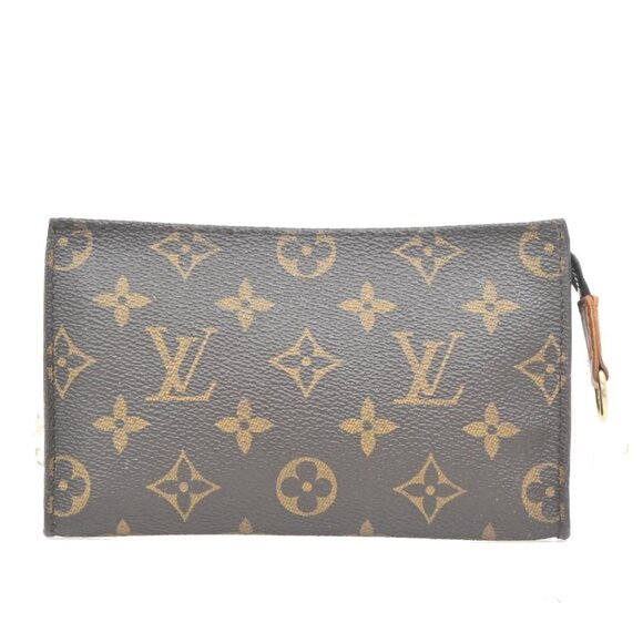 LOUIS VUITTON Logo BUCKET PM Pouch Bag Monogram Leather Brown France - Picture 1 of 15